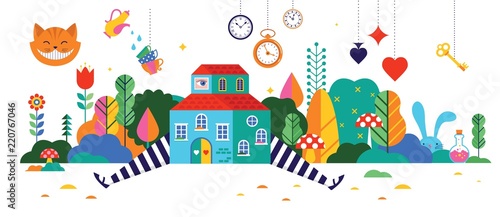 Cuadros en Lienzo Alice in Wonderland banner, poster and card