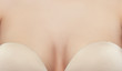 Female chest close up. Shapely sexy woman wearing bra