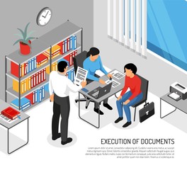 Wall Mural - Notary Documents Execution Isometric Illustration