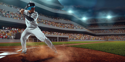 Wall Mural - Baseball player bat the ball on professional baseball stadium