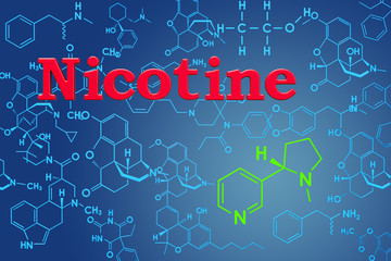 Wall Mural - Nicotine. Chemical formula, molecular structure. 3D rendering