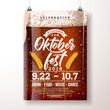Oktoberfest party poster illustration with fresh dark beer and wheatear on clear background. Vector celebration flyer template with typography lettering for traditional German beer festival.