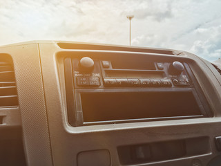 new technology and transportation concept from classic interior and display control in old car with old panel control