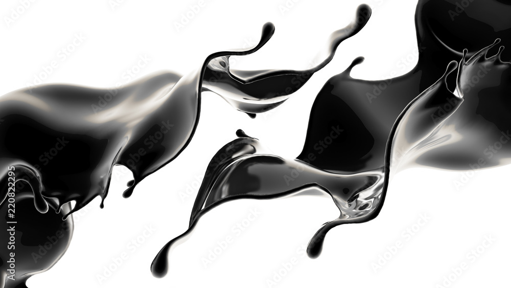 Splash of black liquid. 3d illustration, 3d rendering. - obrazy, fototapety, plakaty 