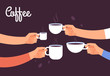 © MicroOne - Drinking coffee concept. Friends drink coffee for breakfast. Break in office with espresso vector concept. Illustration of coffee drink, cafe breakfast morning with hot espresso