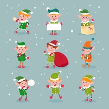 Elf. Cartoon Santa Claus Helpers, Dwarf Christmas Vector Fun Elves Characters Isolated. Elf And Helper, Christmas Dwarf Character Illustration