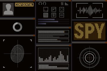 Computer software for the spy. Display vector illustration. Investigation.