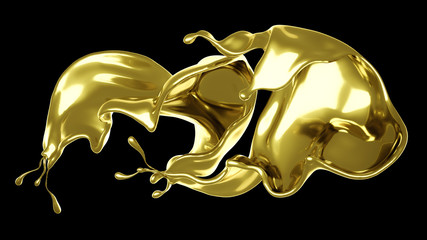  A splash of thick, golden liquid. 3d illustration, 3d rendering.