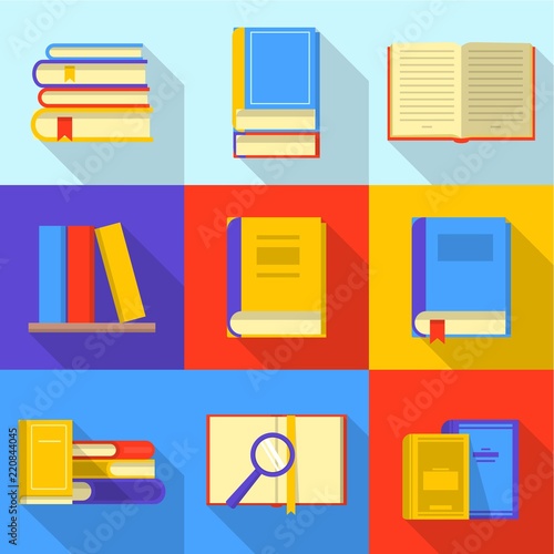 Bookshelf icons set Poster Mural XXL