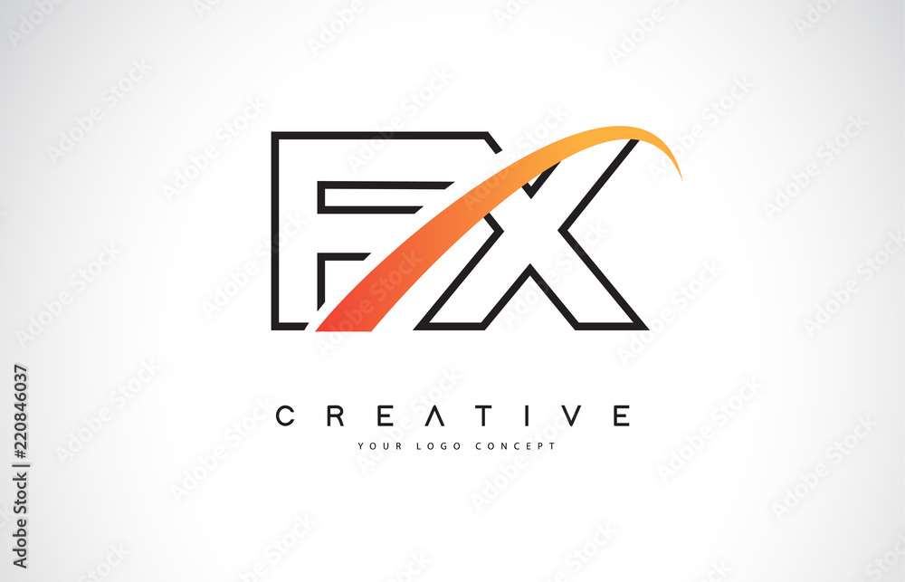 FX F X Swoosh Letter Logo Design with Modern Yellow Swoosh Curved Lines ...