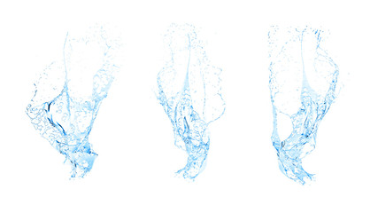 Isolated blue splash of water splashing on a white background. 3d illustration, 3d rendering.