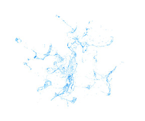 Wall Mural - Isolated blue splash of water splashing on a white background. 3d illustration, 3d rendering.