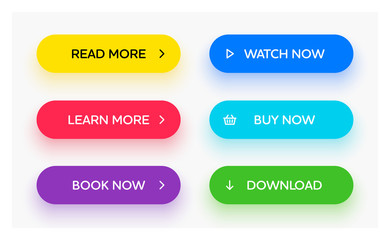 Fototapete - Set of vector modern material style buttons. Different gradient colors and icons on oval forms with shadows.