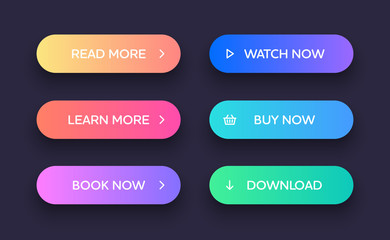Fototapete - Set of vector modern material style buttons. Different gradient colors and icons on oval forms with shadows.