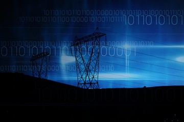Wall Mural - composite image of blue technology design with binary code