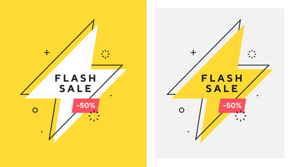 trendy vector flash sale banne. vivid lightning bolt in retro poster design style. vintage colors an