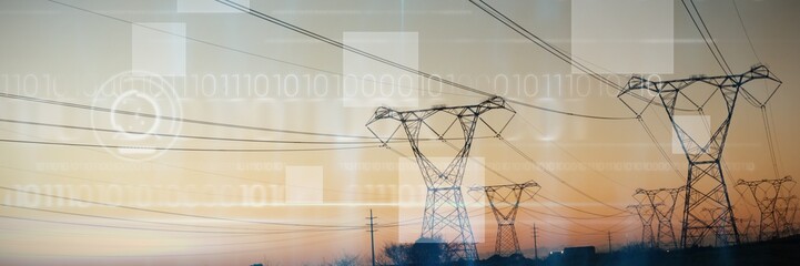 Wall Mural - composite image of blue technology design with binary code