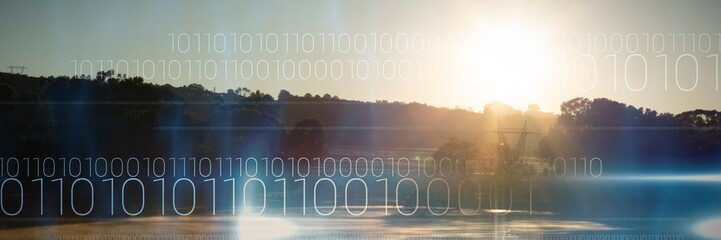Wall Mural - composite image of blue technology design with binary code