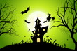 Leinwandbild Motiv Halloween Background with Whitch and Haunted House.