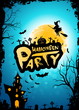 Leinwandbild Motiv Halloween Party Background with Moon, Whitch and Haunted House
