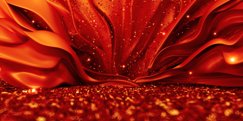 Beautiful red background with shining sequins, glitter and luxury cloth