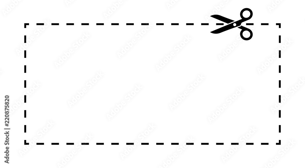 Coupon template. Dashed line with scissors black vector label. - obrazy, fototapety, plakaty 