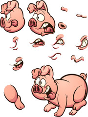 Wall Mural - Cartoon pig with different poses and expressions