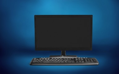 desktop computer and keyboard on background
