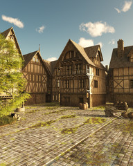 Fototapete - Mediaeval Street on a Bright Sunny Day - fantasy illustration