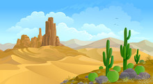 Mountainous Background And A Desert Landscape. 