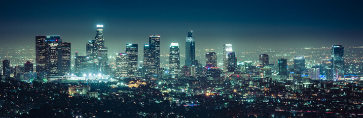 scenic view of los angeles skyscrapers at night,california,usa.