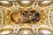 Frescos And Paintings On The Ceiling Of  Church Of St. Louis Of The French (San Luigi Dei Frances) In Rome, Italy