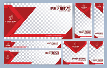 Red Web banners templates, standard sizes with space for photo, modern design