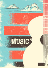 Country Music Poster With Musical Instrument Acoustic Guitar.Vector Background For Text.