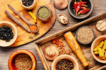 Wall Mural - Spices on a wooden board
