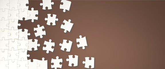 Wall Mural - White puzzle pieces on blue background