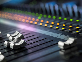 Wall Mural - Sound Recording Studio Mixing Desk Closeup. Mixer Control Panel