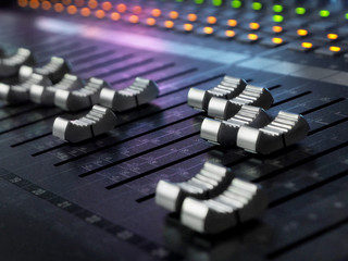 Wall Mural - Sound Recording Studio Mixing Desk Closeup. Mixer Control Panel