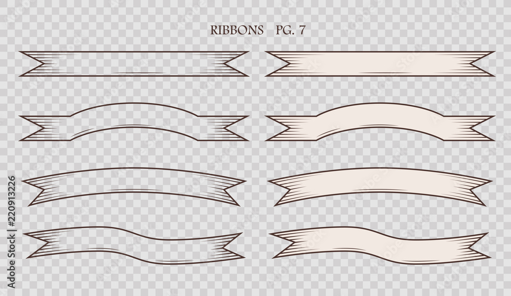 Set of simplified vintage hand drawn ribbons isolated on the sham ...