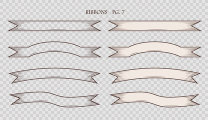 Wall Mural - set of simplified vintage hand drawn ribbons isolated on the sham transparent background. collection