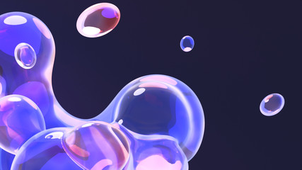 Wall Mural - 3D rendering picture of metaballs, floating liquid blobs, soap bubbles.