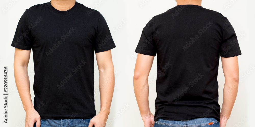 Black T-Shirt front and back, Mock up template for design print - obrazy, fototapety, plakaty 