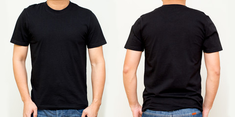 black t-shirt front and back, mock up template for design print