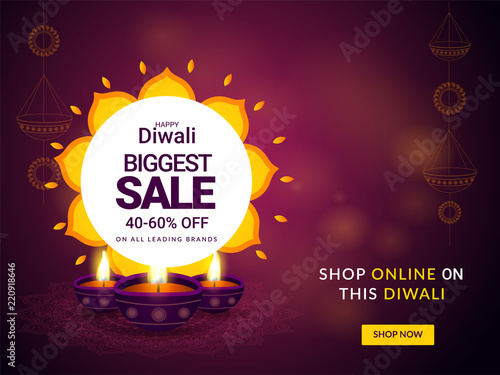 Happy Diwali Biggest Sale Poster Or Banner Design With 40 60