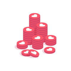 Wall Mural - like and heart isometric. live stream video, chat, likes. social nets blue thumb up like and red hea