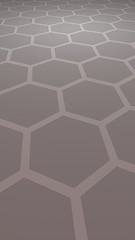 Honeycomb with color lighting, on a gray background. Perspective view on polygon look like honeycomb. Isometric geometry. Vertical image orientation. 3D illustration