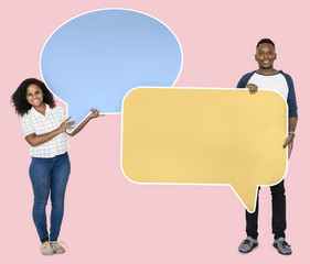 Poster - People holding speech bubble icons