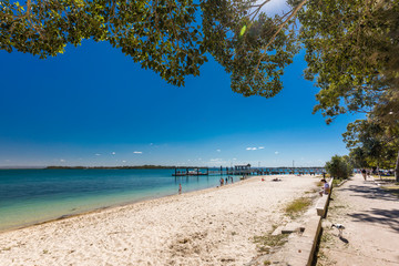 Wall Mural - BRIBIE ISLAND, AUS - SEPT 1 2018: Beach  near the Bongaree jetty on west side of Bribie Island, Queensland, Australia