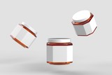 Fototapeta  - Honey in jar mock up isolated on soft gray background with white label. 3D illustration