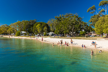 Wall Mural - BRIBIE ISLAND, AUS - SEPT 1 2018: Beach  near the Bongaree jetty on west side of Bribie Island, Queensland, Australia